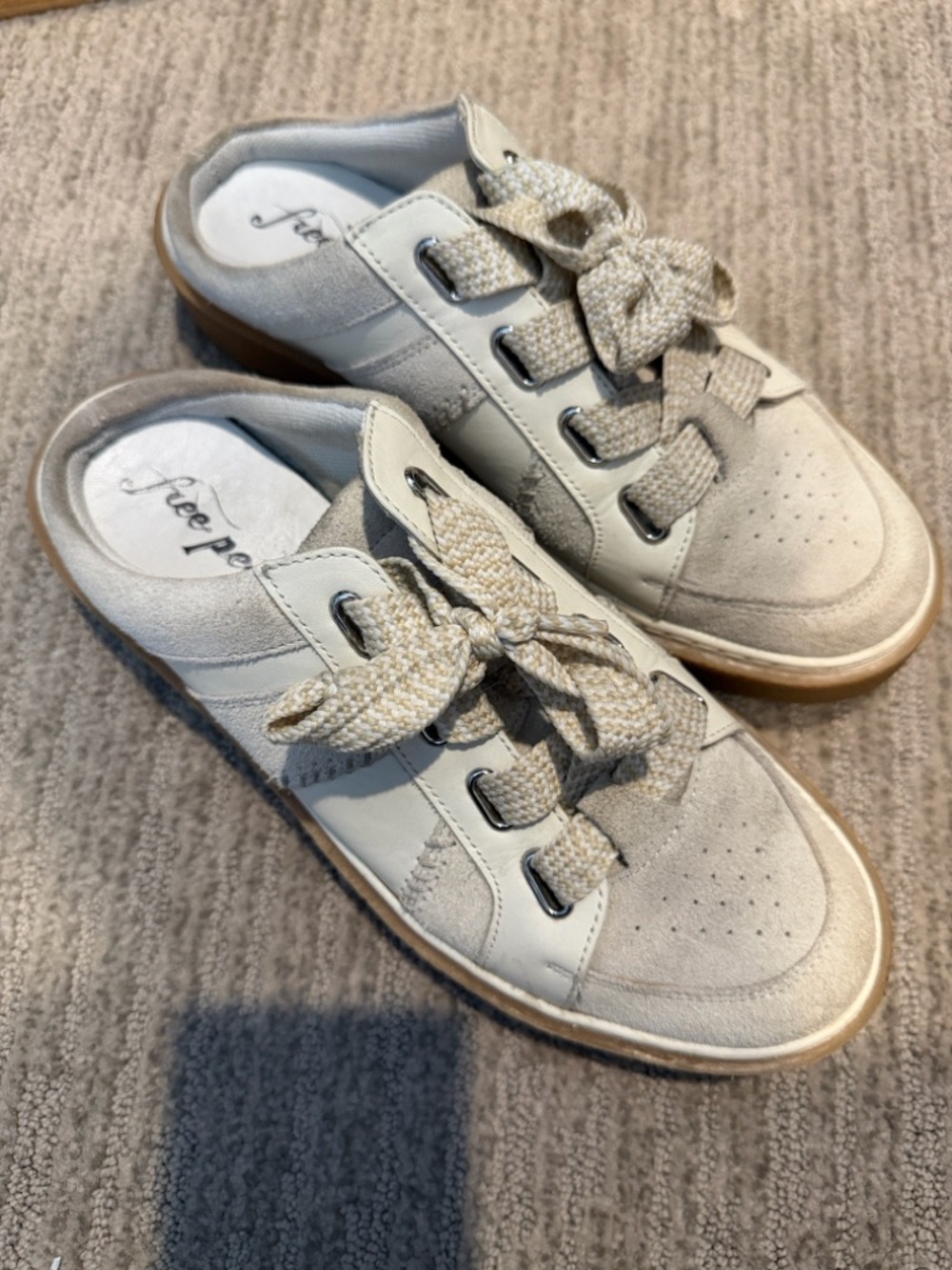 Free People Cream Suede Platform Sneakers with Woven Laces